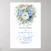 Poster Bohemian Light Blue Floral Bridal Shower Welcome (Devant)