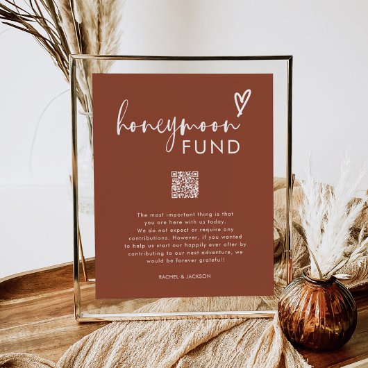 Poster Bohemian Terracotta QR Code Mariage Honeymoon Fund