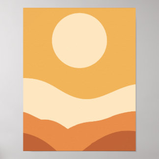 Poster Boho Abstrait Terracotta Terre Tons Paysage Soleil