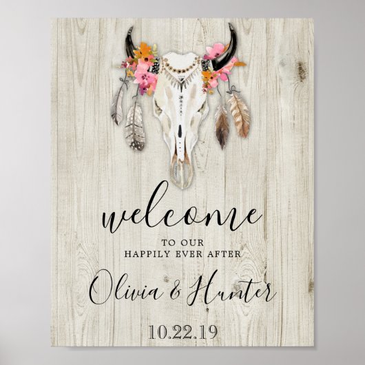 Poster Boho Antlers Crâne Bois Mariage de bienvenue (Devant)