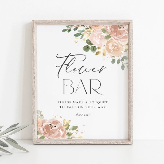 Poster Boho Aquarelle Mauve Peach Flowers Bar