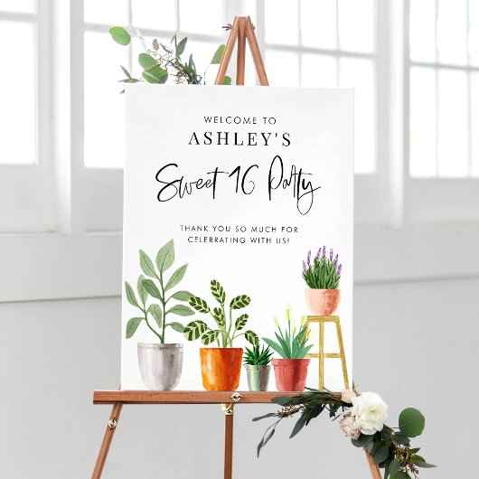 Poster Boho Aquarelle Poted Houseplants Swet 16 Party