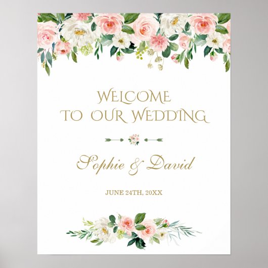 Poster Boho Aquarelle rose Floral Welcome Mariage Signal (Devant)