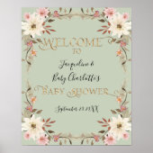 Poster BOHO Aquarelle Sage rose Floral Girl Baby shower (Devant)