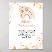 Poster Boho Arc-en-ciel baby shower Conseils Parents Sign (Devant)