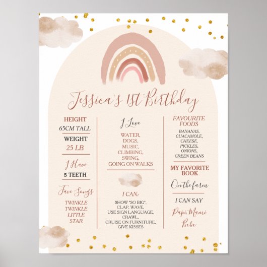 Poster Boho Arc-en-ciel Onederer 1ère année Anniversaire  (Devant)