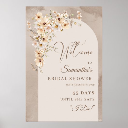 Poster Boho arc neutre floral compteur nuptial (Devant)