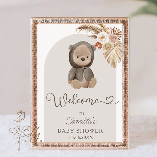 Poster Boho Arch Pampas Grass Teddy Bear Baby shower