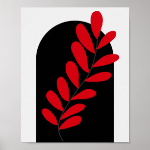 Poster Boho Arch Rouge Et Noir Feuille