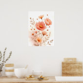 Poster Boho Art Moderne. Peach Doux Floral Aquarelle (Cuisine)