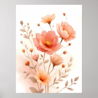 Poster Boho Art Moderne. Peach Doux Floral Aquarelle