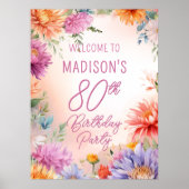 Poster Boho Aster Flowers Floral 80th Birthday Party (Devant)
