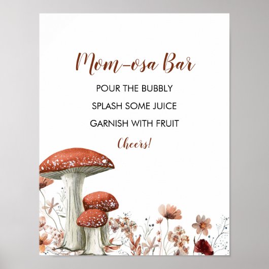 Poster Boho Automne Champignons Baby shower Floral Maman- (Devant)