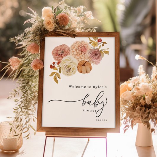 Poster Boho Autumn Citrouille Baby shower fille