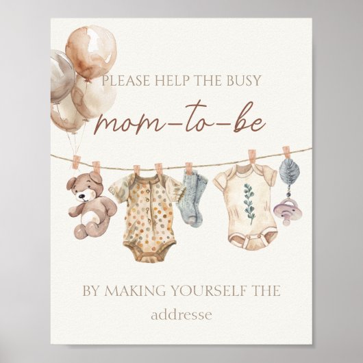 Poster Boho Baby Clothes Busy Maman-to-be Adresse (Devant)