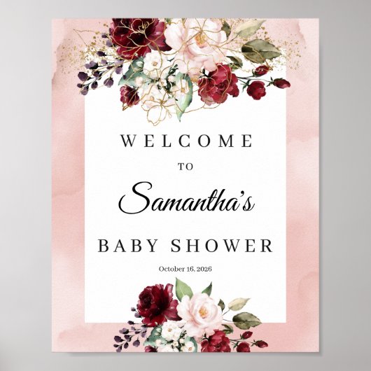 Poster Boho baby shower floral rose doux signe de bienven (Devant)