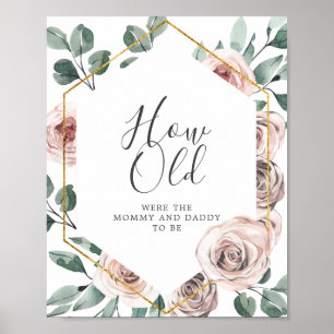 Poster Boho Baby shower Rose Quel âge avaient maman et pa