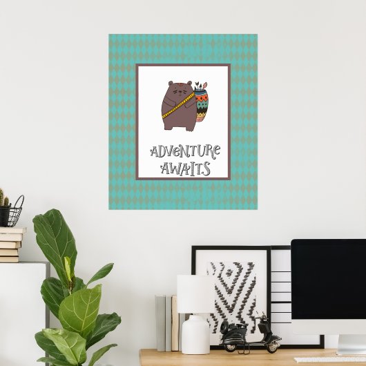 Poster Boho Bear Adventure Attend (Bureau à domicile)