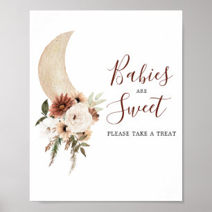 Poster Boho Beige Lune Baby shower Les bébés sont doux