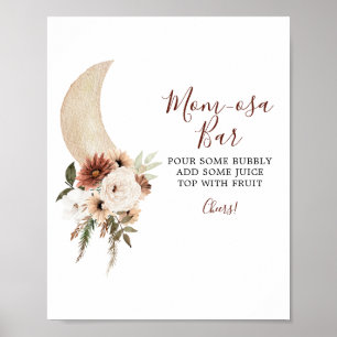 Poster Boho Beige Moon Floral Baby shower Maman-osa Bar