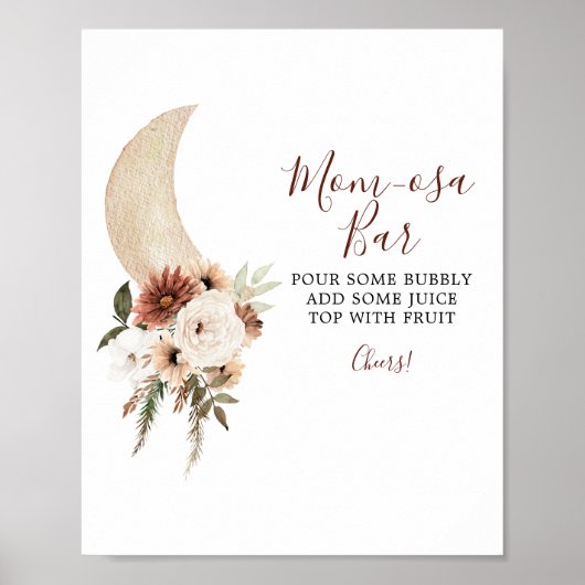 Poster Boho Beige Moon Floral Baby shower Maman-osa Bar (Devant)