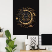 Poster Boho Black Cuivre Soleil et Lune Mur Art (Bureau à domicile)