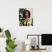 Poster Boho Black Woman Portrait botanique (Bureau à domicile)