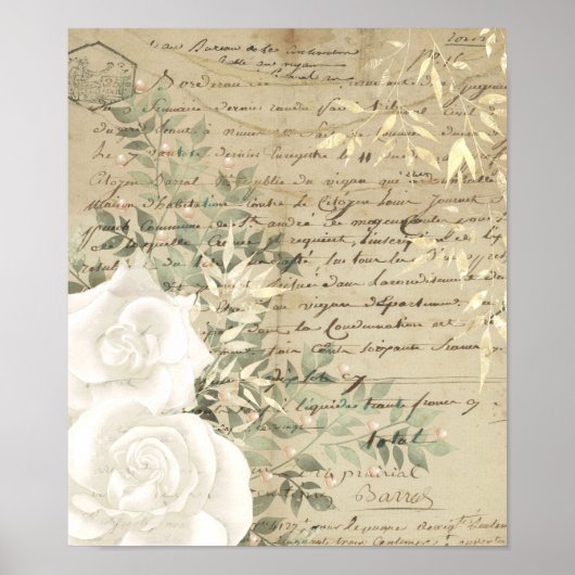 Poster Boho Blanc Floral Verdure Script Lettrage Or (Devant)
