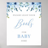 Poster Boho bleu Dusty Floral livres pour bébé signe (Devant)