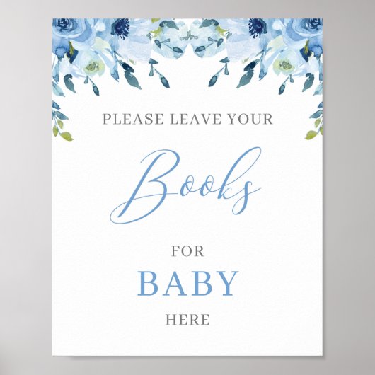 Poster Boho bleu Dusty Floral livres pour bébé signe (Devant)