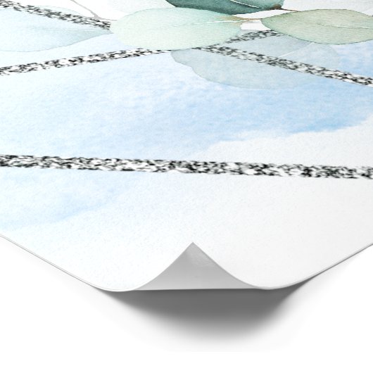 Poster Boho bleu fleuri eucalyptus et sièges argentés (Coin)