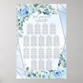 Poster Boho bleu fleuri eucalyptus et sièges argentés (Devant)