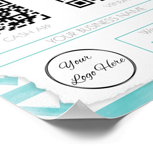 Poster Boho bleu motif 2 QR codes balayage côtier à payer (Coin)
