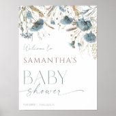 Poster Boho bleu outrepassant baby shower fleur sauvage (Devant)