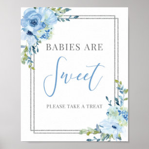 Poster Boho bleu poussiéreux fleuri chic bébés sont signe