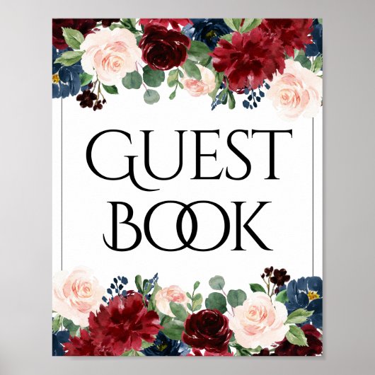 Poster Boho Bloom | Panneau de signature pour invités Rou (Devant)