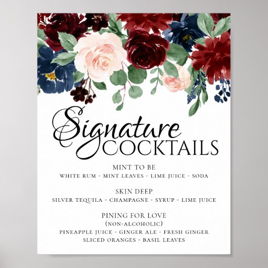 Poster Boho Bloom | Rouge Bourgogne et Boisson pour jeune (Devant)