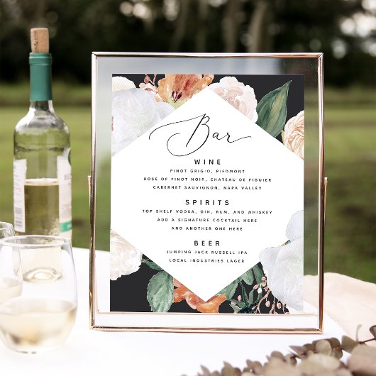 Poster Boho Blooms Barre de Mariage Panneau de menu