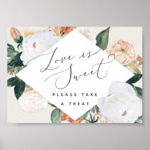 Poster Boho Blooms Love Is Sweet Mariage Dessert Bar Sign