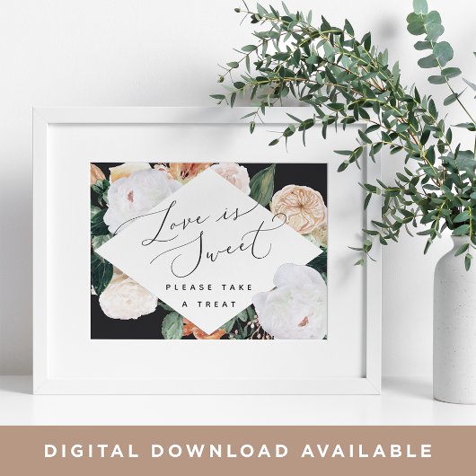Poster Boho Blooms Love Is Sweet Mariage Dessert Bar Sign