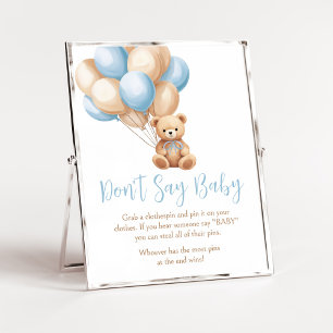 Poster Boho Blue Balloon Bear Baby shower Ne pas dire béb