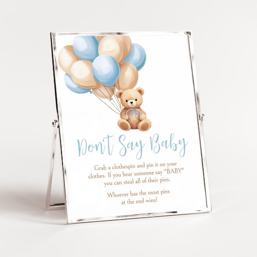 Poster Boho Blue Balloon Bear Baby shower Ne pas dire béb