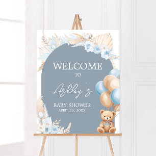 Poster Boho Blue Bear Baby shower de ballon Bienvenue
