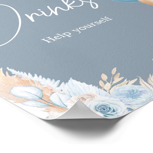 Poster Boho Blue Bear Balloon Baby shower Boissons (Coin)