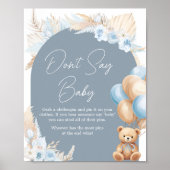 Poster Boho Blue Bear Balloon Baby shower Ne pas dire Bab (Devant)