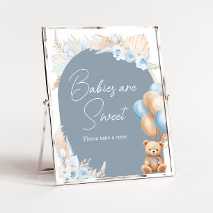 Poster Boho Blue Bear Balloon Les bébés sont doux