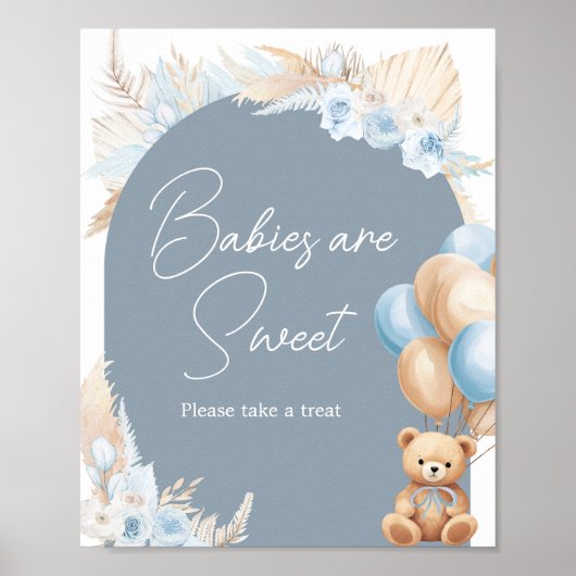 Poster Boho Blue Bear Balloon Les bébés sont doux (Devant)