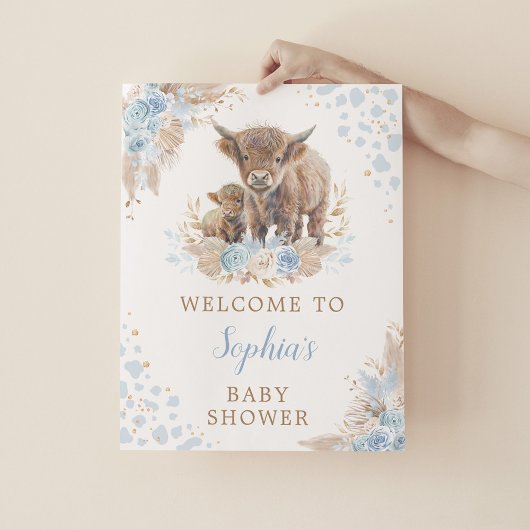 Poster Boho Blue Highland vache bébé garçon douche accuei
