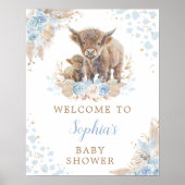Poster Boho Blue Highland vache bébé garçon douche accuei (Devant)