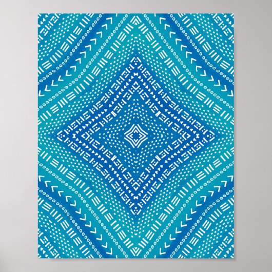 Poster Boho Blue Kaleidoscope Mandala Art (Devant)